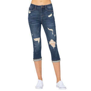 Judy Blue Distressed Capri Danim Jeans Size 5 - EUC